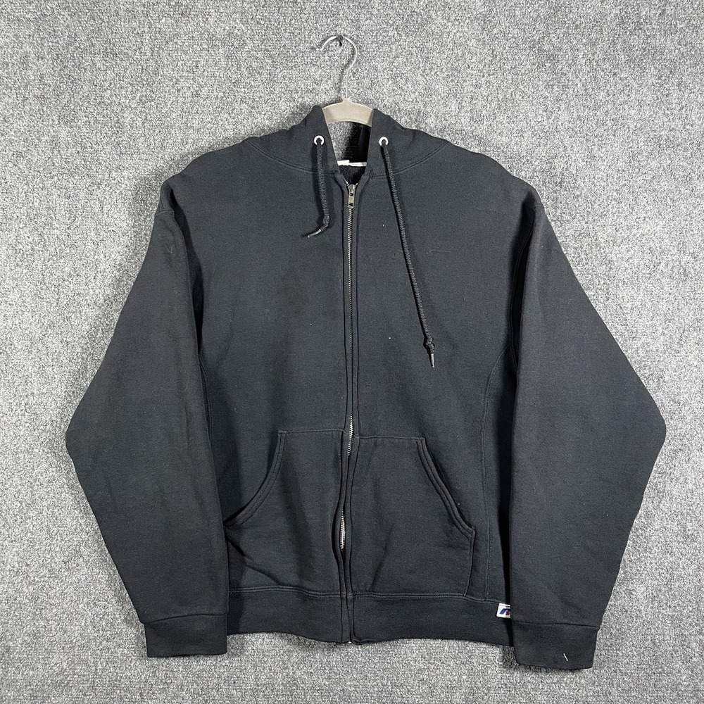Vintage Y2K Russell Athletic Blank Zip Up Hoodie Faded Black Size Medium #2578
